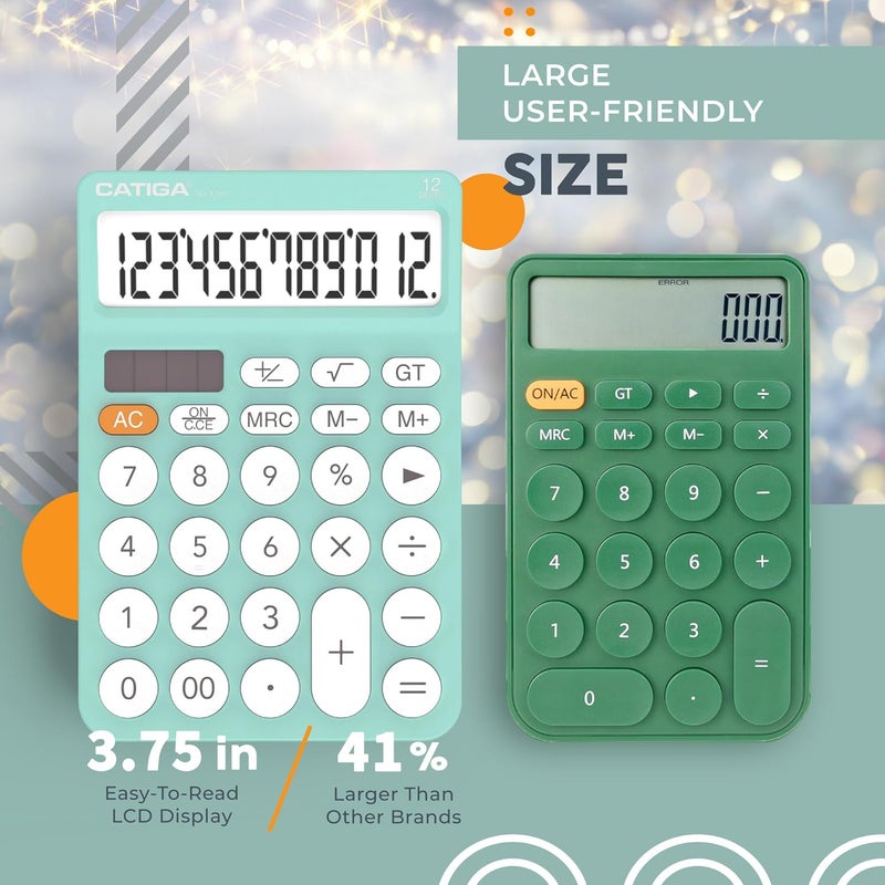 CATIGA 12 Digit Desktop Calculator Basic Desk Calculator with Large LCD Display, Big Buttons, 4 Function, Solar and Battery Dual Power, for Office, School, Home, SD-1292 Fresh Blue - Image 5